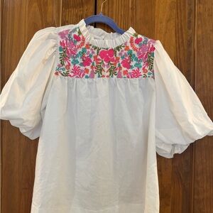 THML White Top with Colorful Embroidery